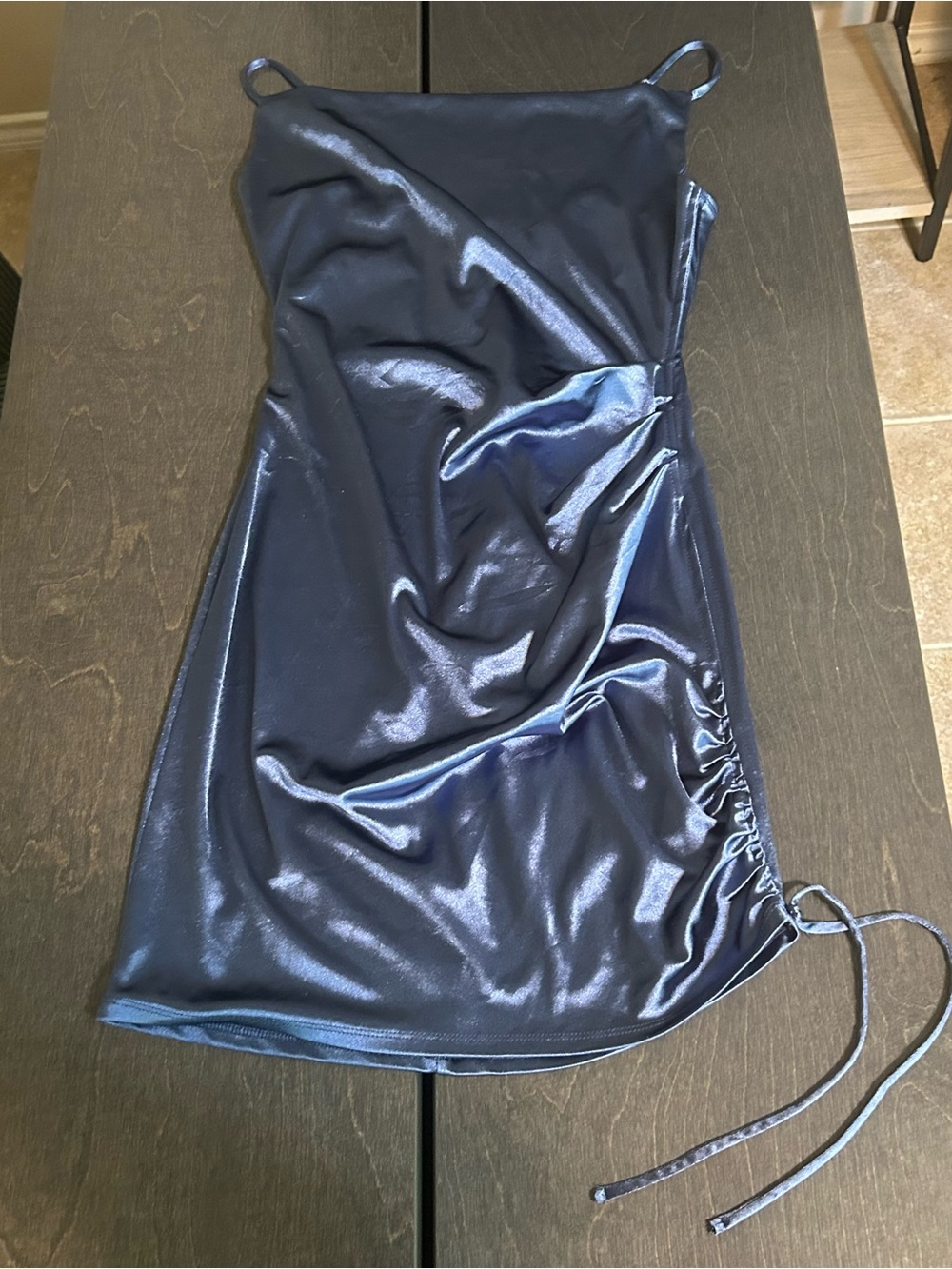 Emerald Sundae Metallic Navy Ruched Slip Mini Dress